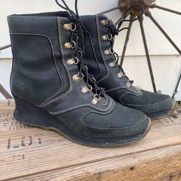 Timberland leather wedge ankle bootie boots 7 1/2 M - Picture 1 of 7